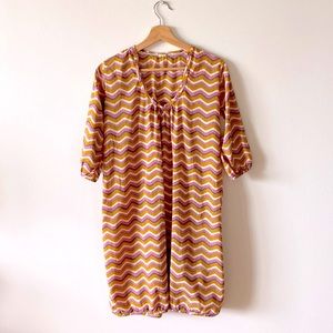 Matta 100% cotton scoop neck half sleeve pink yellow dress chevron small